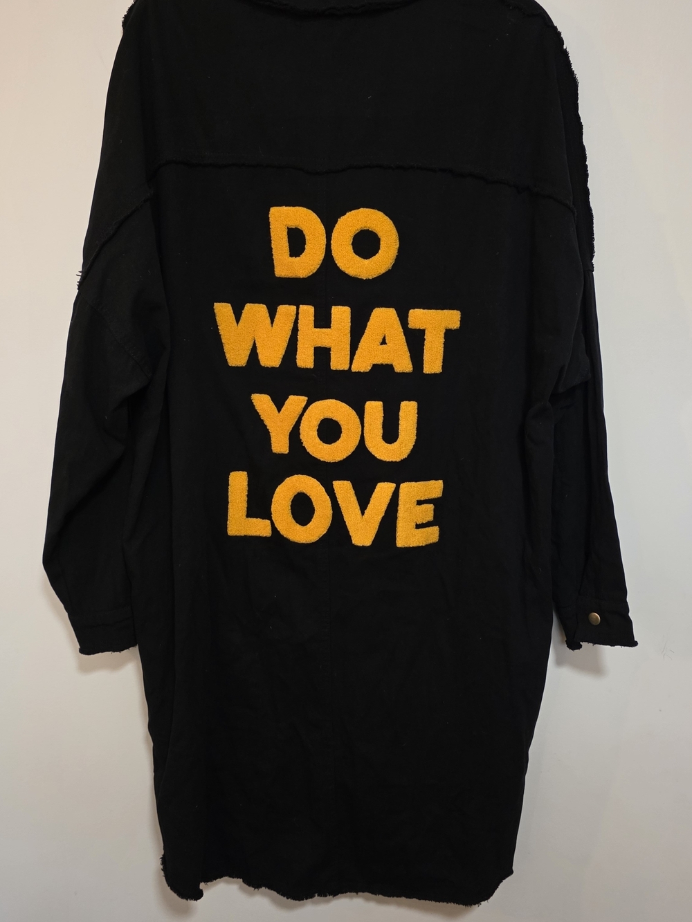 Black Women's Longline Lightweight Duster/shirt/ Dress with Bold Yellow Text